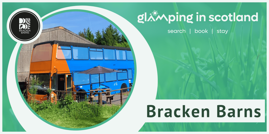 Image is a header to highlight glampsites in Ayrshire and Arran, shows the Bru Bus at Bracken Barns