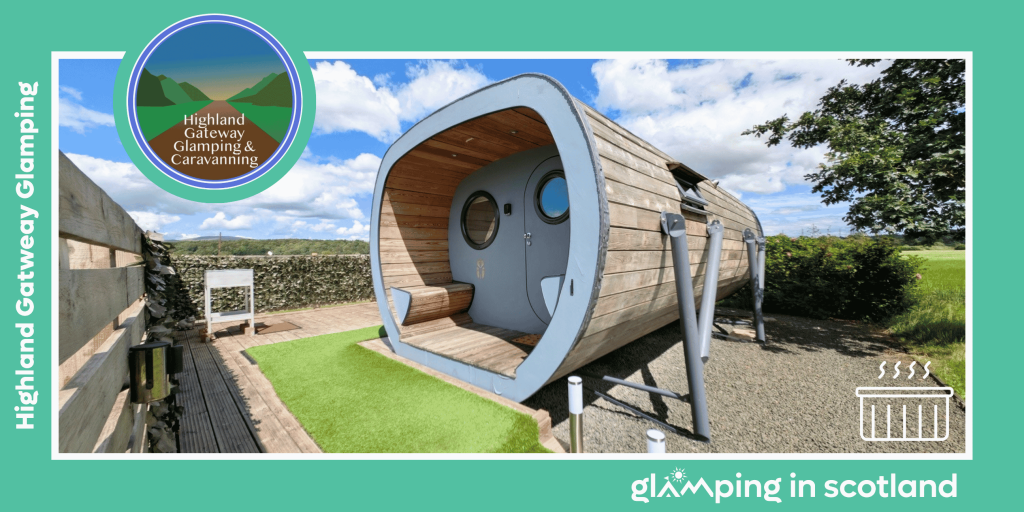 Image shows Ben Cleugh Anthrapod with a hot tub located at Highland Gateway Glamping in Clackmannanshire